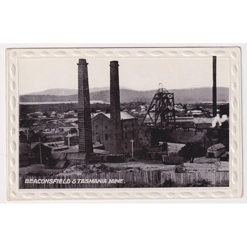 (FE1058) TASMANIA · c.1910: unused real photo style card printed by Harding & Billing w/view of BEACONSFIELD & TASMANIA MINE · locally published by J. Blane · excellent condition