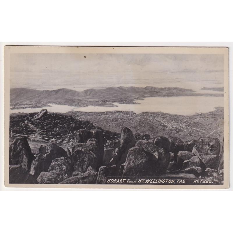 (FG1116) TASMANIA · c.1950: real photo style card with a painted view from near the Pinnacle of Mount Wellington · published by Ash Bester (No.T225) · much scarcer than other versions of this card by AB