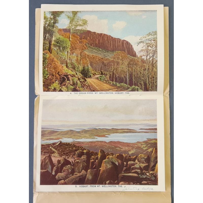 (FG1120) TASMANIA · c.1950: view folded by Ash Bester SCENES THAT ARE BRIGHTEST AT HOBART · cover has some wear but contents (comprising 12 large colour views) are in excellent condition (3 sample images)