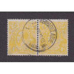 (FL1014) AUSTRALIA · 1916: postmarked pair of 4d lemon-yellow KGV defins dated "15.AU.16" BW 110C · nice condition · total c.v. AU$90 (2 images)