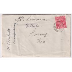 (FL1033) AUSTRALIA · 1918: cover mailed in Tasmania with Die III 1d deep red KGV defin franking BW 75B tied by a Cressy cds · excellent clean condition · "on cover" c.v. AU$750 (2 images)