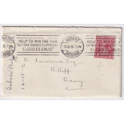 (FL1036) AUSTRALIA · 1918: small cover mailed in Tasmania with single 1d brown-red KGV defin BW 71W franking tied by a clear Hobart m/cancel · "on cover" c.v. AU$350 (2 images)