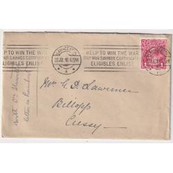 (FL1038) AUSTRALIA · 1918: small commercial cover mailed in Tasmania with single 1d red KGV defin franking showing NECK FLAW variety BW 71Y(4)h · scarce  "on cover" (2 images)