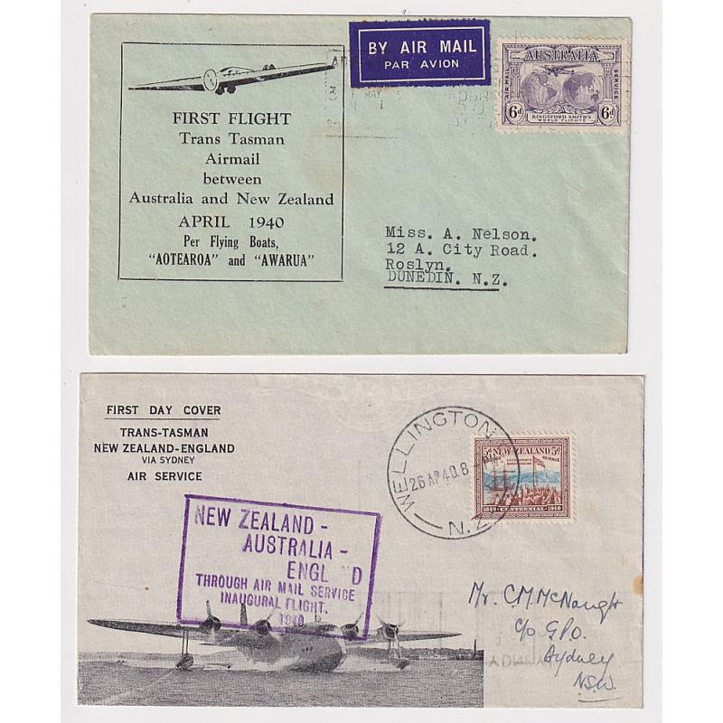 (GG1211)AUSTRALIA ·  NEW ZEALAND · 1940: two souvenir covers carried on Trans-Tasman flight by TEAL NZ to Australia and return AAMC #899/900 · any imperfections are minor · total c.v. AU$200 (2)