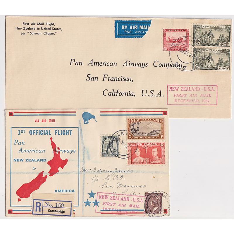 (GG1214L) NEW ZEALAND · 1938: two souvenir covers carried on the 1st official air mail flight to the USA per "Samoan Clipper · both cacheted covers are in a fine condition (2)