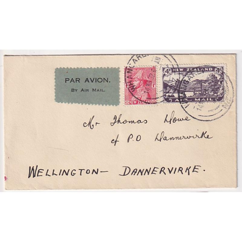 (GG1245) NEW ZEALAND · 1932: small cacheted cover carried on the first air mail service from WELLINGTON to DANNERVIRKE · fine condition (2 images)