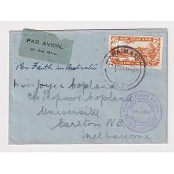 (GG1246) NEW ZEALAND · 1934: small cacheted cover to Melbourne carried on first Trans-Tasman air mail flight to Australia by C.T.P. Ulm et al in "Faith in Australia" AAMC #370 · c.v. AU$60 (2 images)