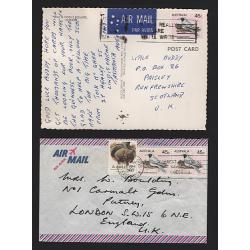 (GG15174) AUSTRALIA · 1981/83: three air mail covers and a postcard with the 45c Woodswallow defin used as franking (or part thereof) · excellent to fine condition throughout (2 images)