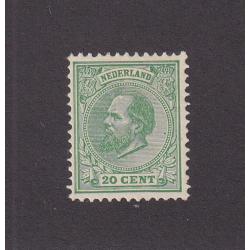 (HK1003) NETHERLANDS · 1872: mint 20c green Willem III (perf.12½) Scott #28 · accompanied by W. Moeijes certificate (1991) · attractive example with fresh gum · c.v. US$425 (3 images)