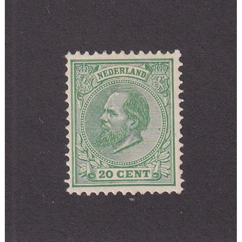 (HK1003) NETHERLANDS · 1872: mint 20c green Willem III (perf.12½) Scott #28 · accompanied by W. Moeijes certificate (1991) · attractive example with fresh gum · c.v. US$425 (3 images)