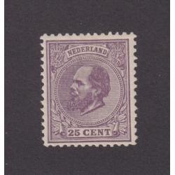 (HK1005) NETHERLANDS · 1872: fresh mint 25c dull violet Willem III (perf.12½) Scott #30 · clean hinge remnant · c.v. US$525 (2 images)