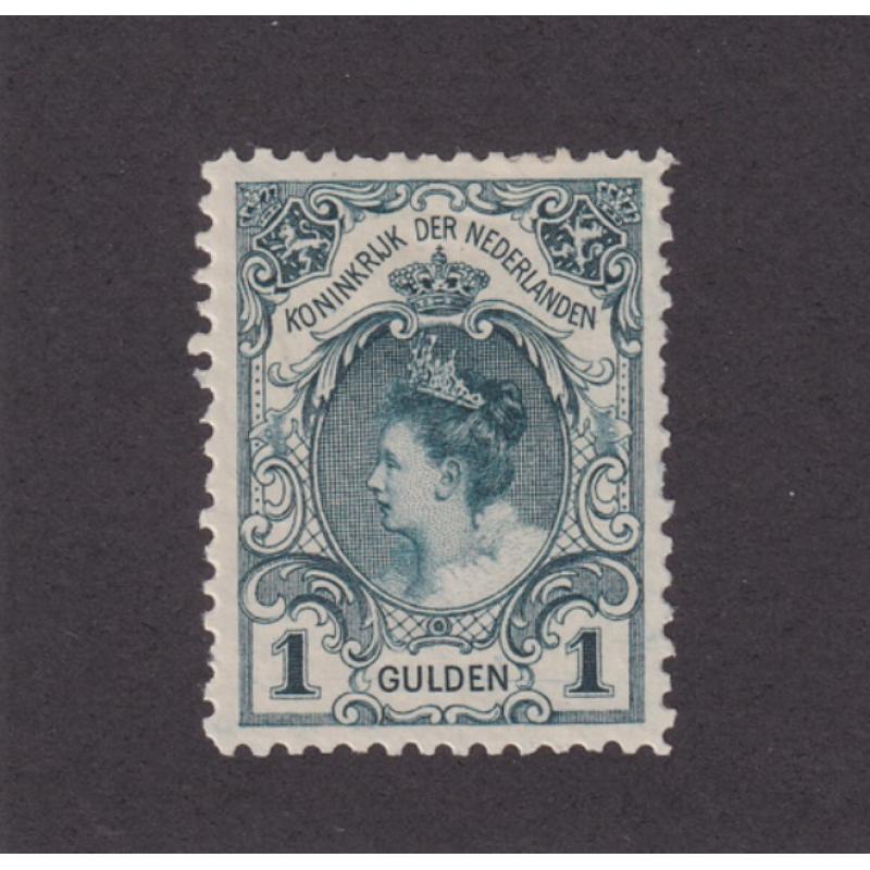 (HK1007) NETHERLANDS · 1899: mint Type 2 1g dark green Wilhelmina · tiny hinge thin and remnant o/wise in excellent condition · fresh appearance from the front · c.v. US$50+ (2 images)