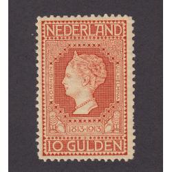 (HK1009) NETHERLANDS · 1913: fresh MLH 10g red on straw Queen Wilhelmena from Centenary commem issue Scott #101 · a fine example in all respects · c.v. US$800 (2 images)