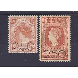 (HK1013) NETHERLANDS · 1920: mint 2.50g on 10g surcharges Scott #104/05 · larger stamp has a hinge thin / smaller stamp is fine MLH · total c.v. US$205 (2 images)