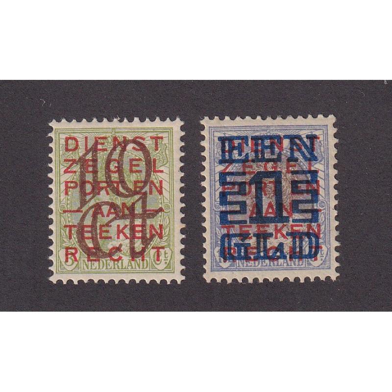 (HK1019) NETHERLANDS · 1923: fresh mint surcharge duo Scott #135/36 both in excellent condition · c.v. US$60+ (2 images)