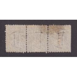 (HS1504) TASMANIA · fiscally used strip of 3x 5/- brown St. George & Dragon revenue perf.11.75-12 Craig 7.9b · marginal stamp at left · stain on back not visible from front · total Elsmore online c.v. AU$90 (2 images)