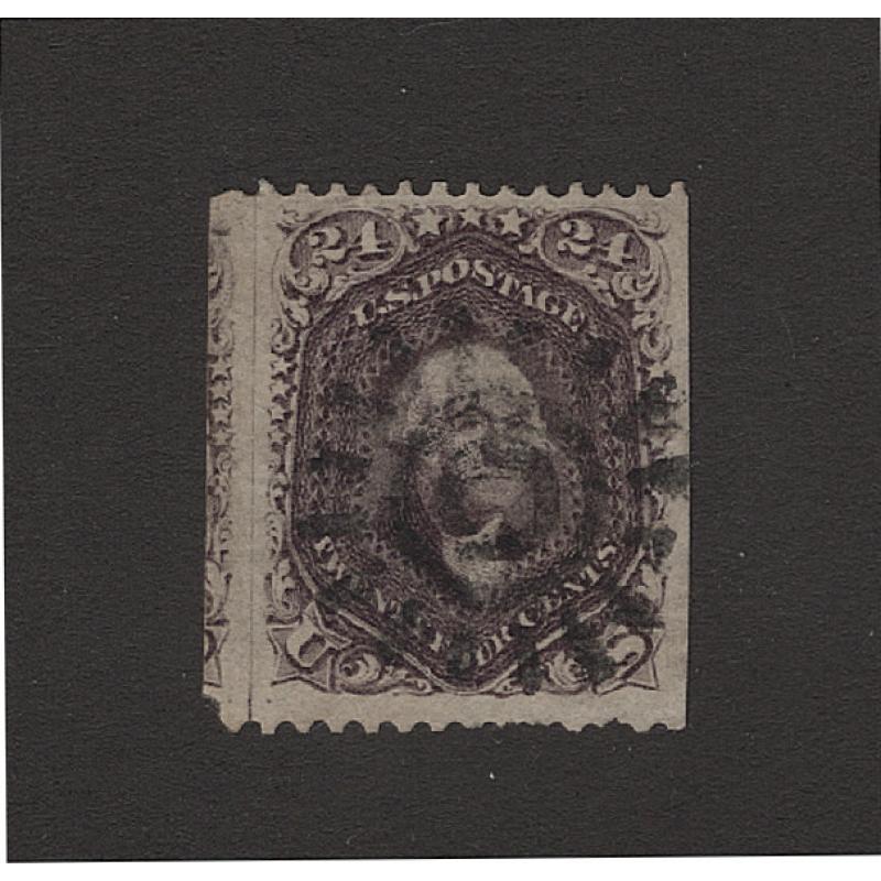 (JB15118) UNITED STATES · 1862: 24c red-lilac Washington (perf.12 · without grill) Scott #70 imperforate both sides · neat cork cancel · c.v. for 'normal' US$300 (2 images)