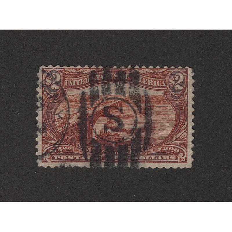 (JB15123) UNITED STATES · 1898: commercially used $2 orange-brown Trans-Mississippi commem Scott #293 · excellent condition for a used example · c.v. US$1100 (2 images)