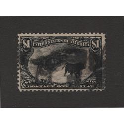 (JB15124) UNITED STATES · 1898: soundly used $1 black Trans-Mississippi commemorative Scott #292 with a heavy parcel cancel · c.v. US$725 (2 images)