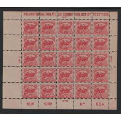 (JB15133L) UNITED STATES · 1926: MNH/MLH 2c carmine-rose Battle of White Plains pane of 25 with optd selvedge for International Philatelic Exhibition, New York Scott #630 · see full description · c.v. US$350 (2 images)