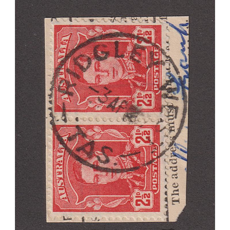 (JB1635) TASMANIA ·  1950: a full clear strike of the RIDGLEY WEST Type 4a cds on telegram clipping · postmark is rated 3R