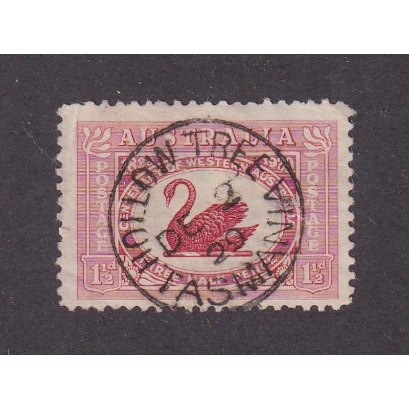 (JB1655) TASMANIA ·  1929: a "miles above average quality" strike of the HOLLOW TREE Type 1 cds on a 1½d WA Stamp Centy · rated R · worthy of a premium ..... check your example!!