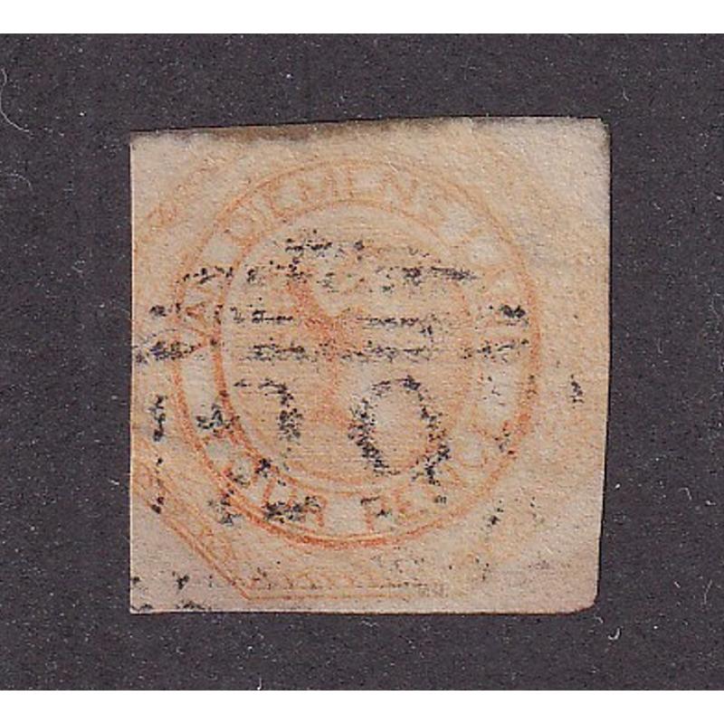 (JB1656) TASMANIA ·  1850s: clear example of BN29 used at FALMOUTH on a faded Plate 2 4d Courier · postmark is rated RRRR by Askeland