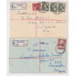 (JB1660) TASMANIA · 1945/58: four registered cover mailed from BIRRALEE, BELL BAY, DROMEDARY and WARATAH · any imperfections are minor · range of clear b/stamps "document" the journeys (4 images)