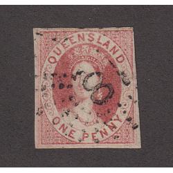 (LD1041) QUEENSLAND · 1860: nicely used 4 margin 1d carmine-rose QV Chalon SG 1 in fine condition · accompanied by a BPA certificate (1948) · c.v. £850 (2 images)