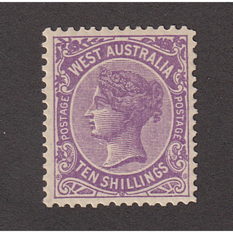 (LD1054) WESTERN AUSTRALIA · 1902: MLH 10/- deep mauve QV SG 127 · some gum disturbance but an excellent example in all other respects · c.v. £200 (2 images)