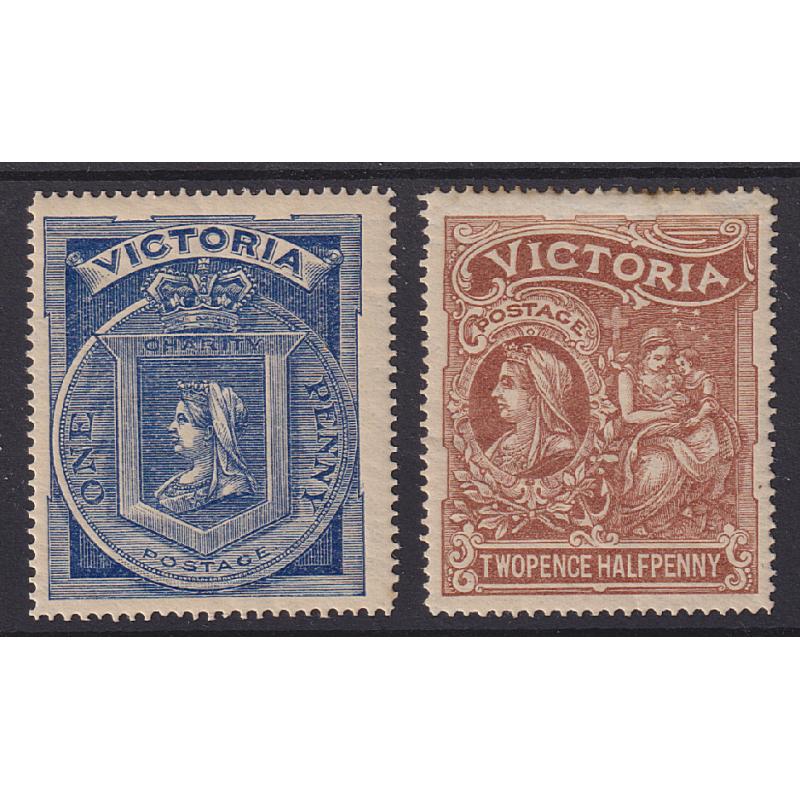 (LD1055) VICTORIA · 1897: MLH/M 1d(1s) and 2½d(2/6d) QV Jubilee Charity duo SG 353/54 · the higher value has a hint of discolouration on a couple of perf tips o/wise condition is excellent · c.v. £158 (2 images)