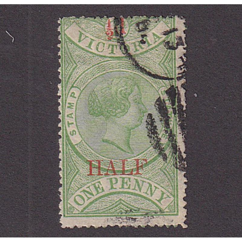 (LD1069) VICTORIA · 1886: postally used ½d surcharged 1d pale green QV Stamp Statute SG 234 · c.v. £120 (2 images)