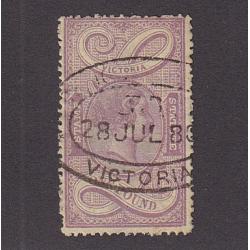 (LD1070) VICTORIA · 1882: used £1 mauve on yellow QV Stamp Statute perf.12.5 Craig 3.16a(iii) · pulled perf near LL cnr o/wise in excellent condition (2 images)