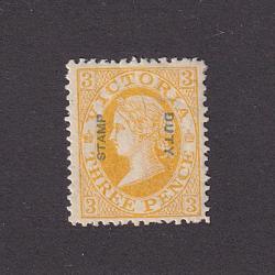 (LD1072) VICTORIA · 1885:mint STAMP DUTY o/printed 3d yellow-orange QV · some gum ageing · v.fresh appearance from money side · c.v. £80 (2 images)