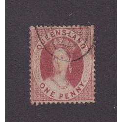 (LD1087) QUEENSLAND · 1861: nicely used 1d carmine QV Chalon (Small Star wmk · clean cut perfs) SG 12 · fine condition front/back · c.v. £60 (2 images)