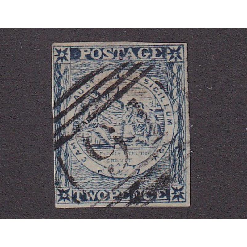 (LD1091) NEW SOUTH WALES · 1851: nicely used four margin 2d dull blue Sydney View SG 37a with variety PICK AND SHOVEL OMITTED · c.v. £450 (2 images)