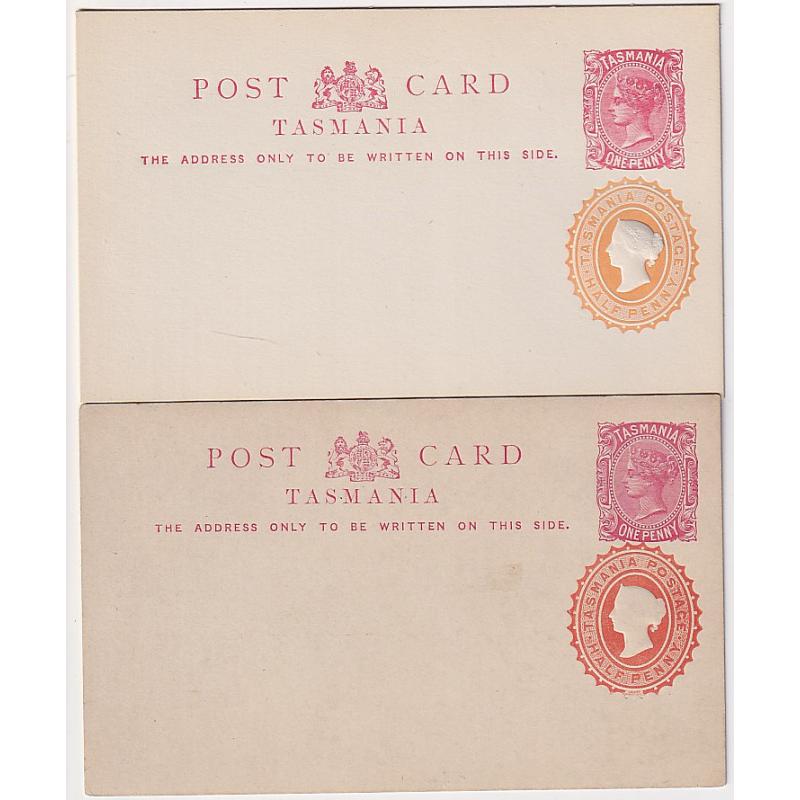 (LD1102) TASMANIA · 1890s: 2x unused 1d QV postal cards uprated with different colours of the ½d QV indicium used for stamping-to-order · excellent to fine condition (2)