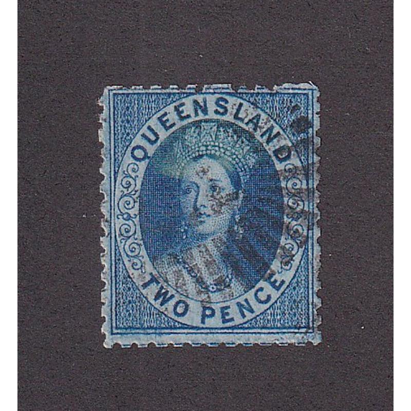 (LD1109) QUEENSLAND · 1868: used Plate II 2d deep blue QV Chalon (Crown/Q · perf.12½) SG 115d · any imperfections are v.minor · c.v. £850 (2 images)