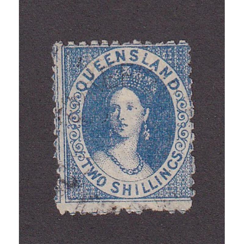 (LD1111) QUEENSLAND · 1880: lightly used 2/- blue QV Chalon (Crown/Q wmk · perf.12) SG 119 · usual centering and perf quality · c.v. £60 (2 images)