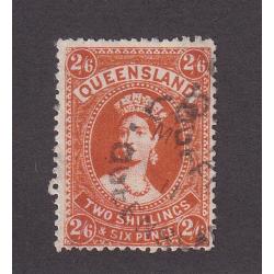 (LD1113) QUEENSLAND · 1911: used 2/6d reddish-orange QV Chalon (Crown/A wmk) SG 309b · small thin but "presents well" from money side · see both large images · c.v. £250 (2 images)