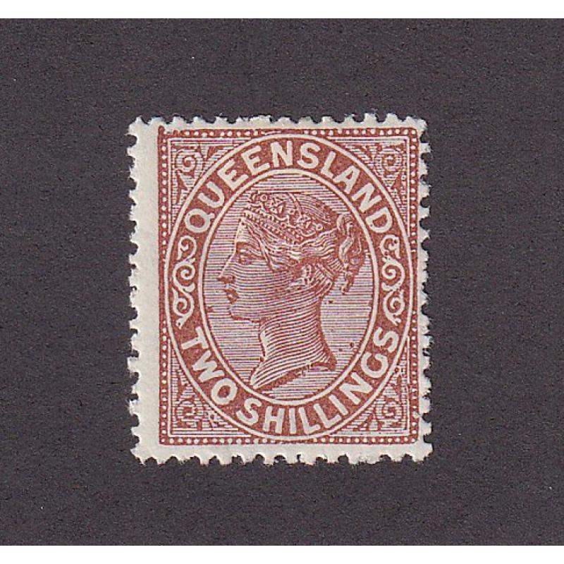 (LD1114) QUEENSLAND · 1890: mint 2/- red-brown QV S/face (Crown/Q wmk · perf.12½) SG 197 · clean hinge remnant o/wise in v.fresh condition · c.v. £60 (2 images)