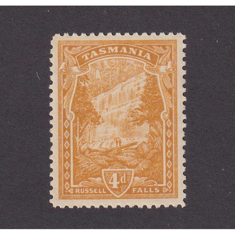 (LD1167) TASMANIA · 1909: fresh mint 4d orange-buff Pictorial (Crown/A wmk · perf.11) SG 247ba · excellent perfs, colour and centering · c.v. £65 (2 images)