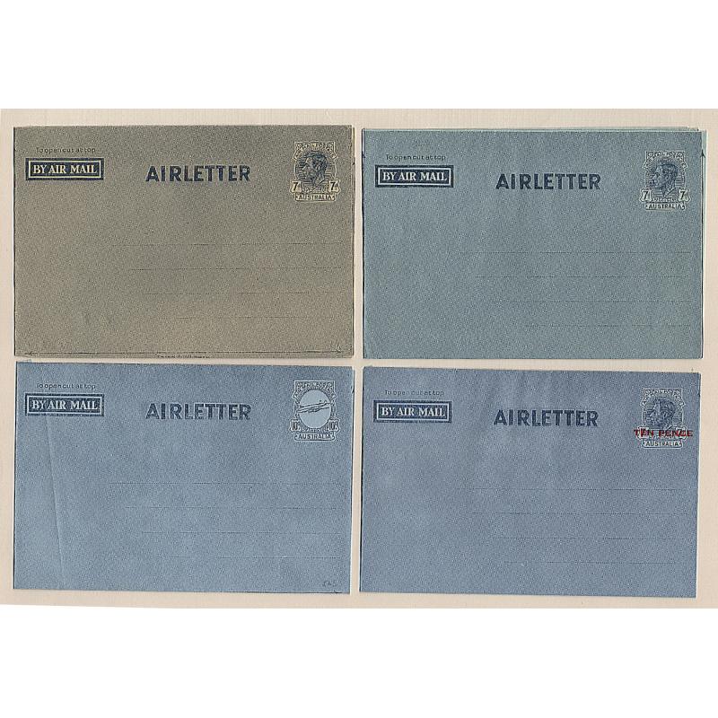 (LD1519) AUSTRALIA · 1945/52: 4 unused folded KGVI airletters from period condition as per largest image · total c.v. AU$80 (4)