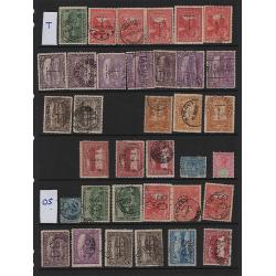 (LD1524L) TASMANIA · 5 s/sheets housing M/U/fiscally used oddments in a mixed condition · includes "better" · noted a page of official perfins, postally used Chalons, values to 2/6d and so on · 150+ (5 images)