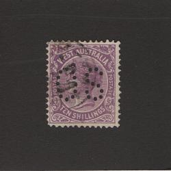 (LD1534) WESTERN AUSTRALIA · 1902: nicely used 10/- deep mauve QV S/face (V/Crown wmk inverted) perf OS BW W67Ab · fine condition · c.v. AU$350 (2 images)