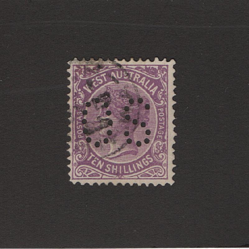 (LD1534) WESTERN AUSTRALIA · 1902: nicely used 10/- deep mauve QV S/face (V/Crown wmk inverted) perf OS BW W67Ab · fine condition · c.v. AU$350 (2 images)