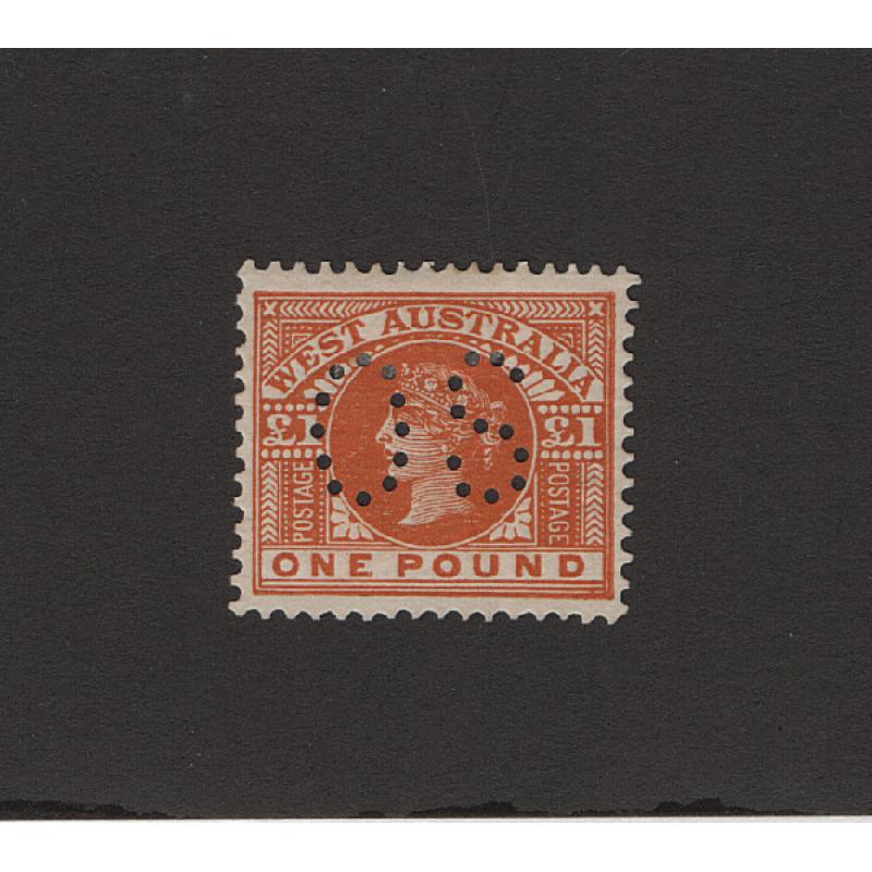 (LD1535) WESTERN AUSTRALIA · 1902: mint £1 orange-brown QV perf OS BW W68Ab · a clean hinge remnant and some mild gum disturbance but still a most attractive example · c.v. AU$1500 (2 images)