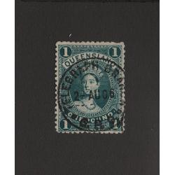 (LD1546) QUEENSLAND · 1907: used £1 deep green QV Chalon (Crown/A wmk twice s/ways · perf.12) SG 274 · Telegraph Branch cds · a short perf sat top o/wise in excellent condition · c.v. £130 (2 images)