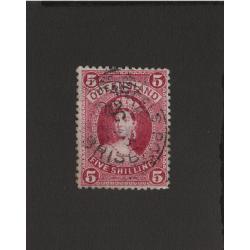 (LD1547) QUEENSLAND · 1886: lightly used 5/- rose QV Chalon (large Crown/Q wmk · thick paper) SG 159 · fine condition · c.v. £45 (2 images)