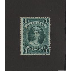 (LD1549) QUEENSLAND · 1886: VFU £1 deep green QV Chalon SG 161 · small light mark under 'Q' but a lovely example in all other respects · c.v. £85 (2 images)